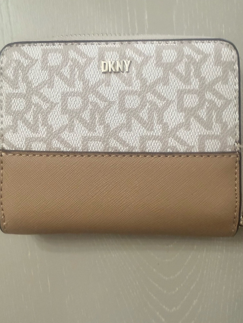 DKNY Beige and Cream Logo Bifold Wallet